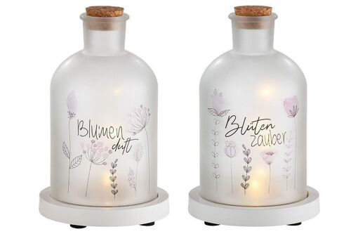 Glas LED Flasche "Blütenzauber" VE 4 so1287