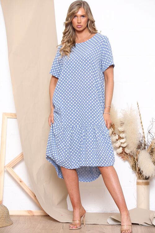 Denim Blue polka dot short sleeve dress