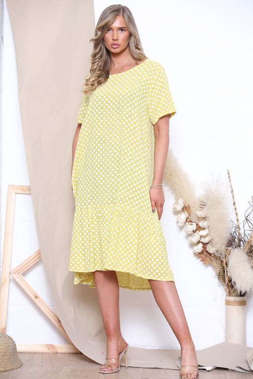 Yellow polka dot short sleeve dress