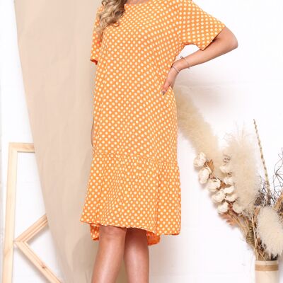 Kurzärmliges Kleid mit orangefarbenen Punkten