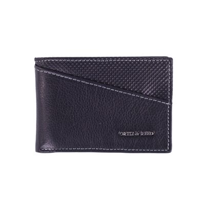 Black artisan stitched leather wallet (AC-OR-MEXICO-383-NEGRO)