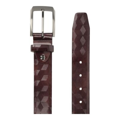 Burgundy hand-finished patent leather belt (B-CHAREL-BURDEOS)