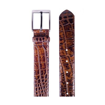 Cintura in pelle con pelle di cocco color cognac (B-CROCANTO-COGNAC)