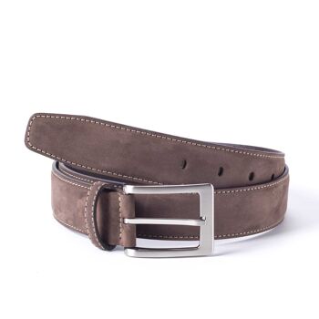 Ceinture en nubuck marron avec coutures contrastées (B-NOBLE-MARRON) 1