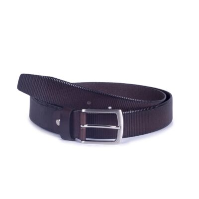 Brown engraved pattern leather belt (B-VARMADILLO-MARRON)
