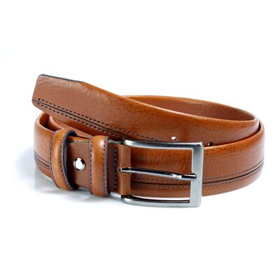 Ceinture en cuir avec double épingle cognac (B-VASILIK-COGNAC)