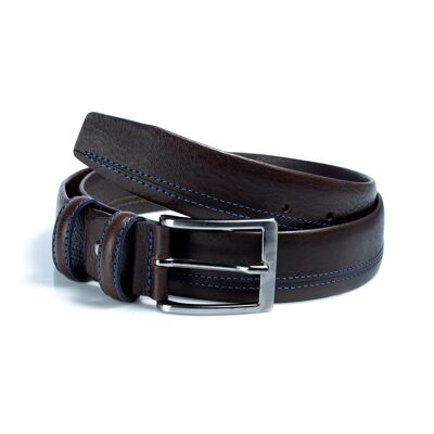 Cinturón de piel con doble pasador color marron (B-VASILIK-MARRON)