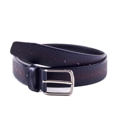 Blue hand-finished leather belt (B-VATRIA-AZUL)