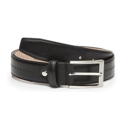 Black hand-finished leather belt (B-VICTORIOW35-NEGRO)