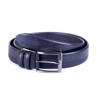 Cinturón de piel con doble pasador color negro (B-VOLATO-NEGRO)