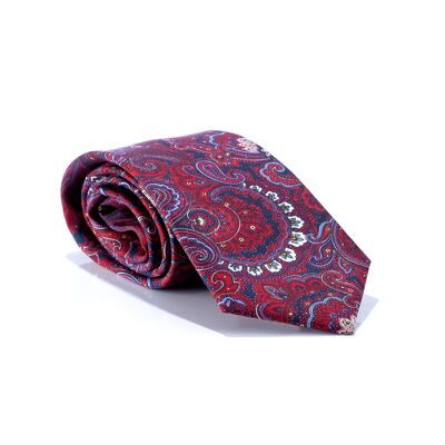 Cravatta bordeaux con stampa rifinita a mano (TIE-00001)