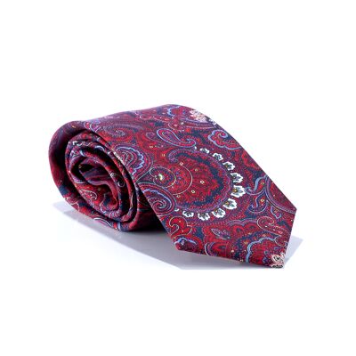 Krawatte mit handgefertigtem Print in Bordeaux (TIE-00001)