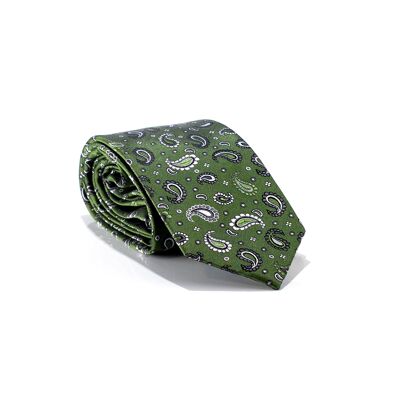 Cravatta verde con stampa rifinita a mano (TIE-00002)
