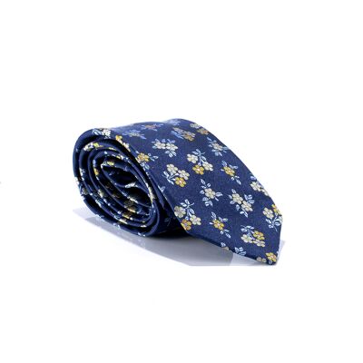 Cravatta blu navy con stampa rifinita a mano (TIE-00005)