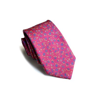 Cravatta rosa con stampa rifinita a mano (TIE-00006)
