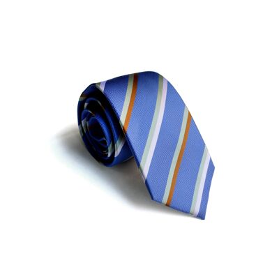 Blue hand-finished print tie (TIE-00007)