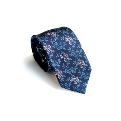 Blue hand-finished print tie (TIE-00008)