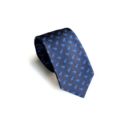 Cravatta blu con stampa rifinita a mano (TIE-00010)