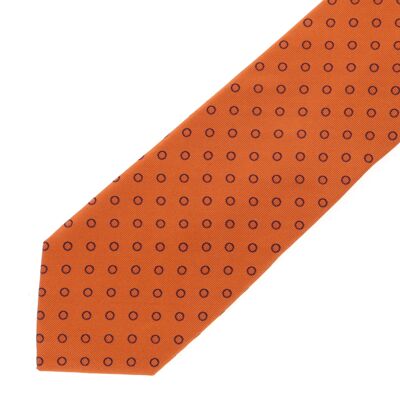 Cravatta con stampa arancione rifinita a mano (TIE-SHELP-34)