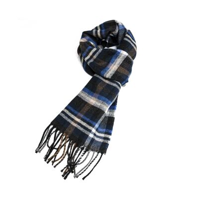 Hand-finished plaid men's foulard color bleu (BUF-EMMA-BLEU)