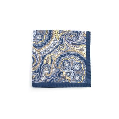 Blue hand-finished printed pocket square (POC-404979-AZUL)