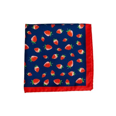 Blue hand-finished printed pocket square (POC-FRAISE-BLUE)