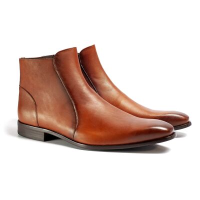 Leather ankle boot combined with leather-colored skins (BOZZIP-CUERO)