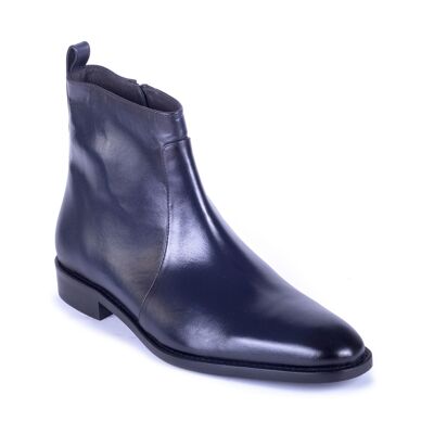 Combined leather ankle boot in petrol color (BOZZIP-PETROLEO)