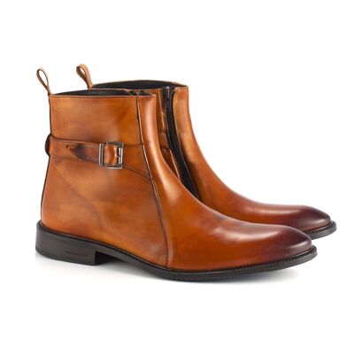 Hand-finished leather ankle boot in leather color (CLAZIP-LEATHER)