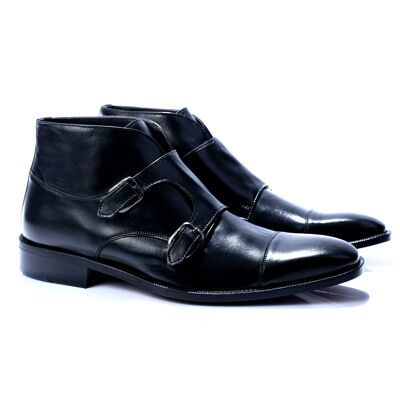 Stivaletto in pelle con due fibbie nere (LUCIAN-NEGRO)