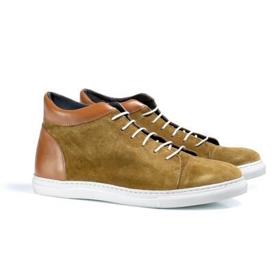 Khaki suede and smooth leather ankle boot (SABATIN-KAKI)
