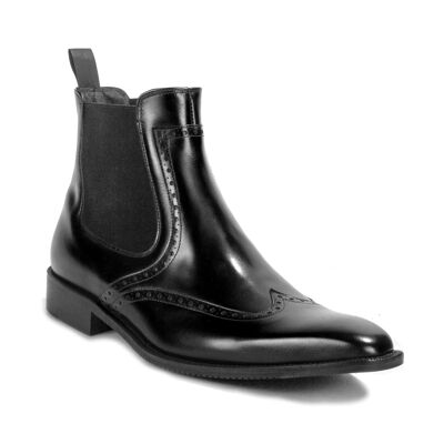 Black semi-brogued leather Chelsea boots (BONATE-NEGRO)