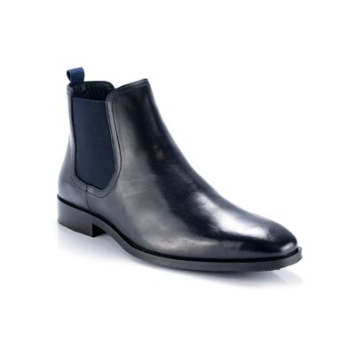 Navy leather Chelsea boots with side elastic (CHETRON-MARINO)