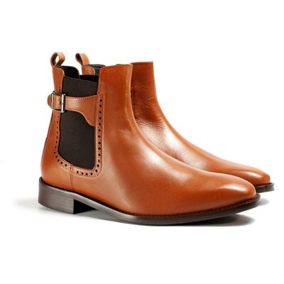 Leather Chelsea boots with side elastic leather color (COTTO-CUERO)