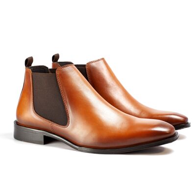 Leather Chelsea boots with side elastic leather color (TANNER-CUERO)