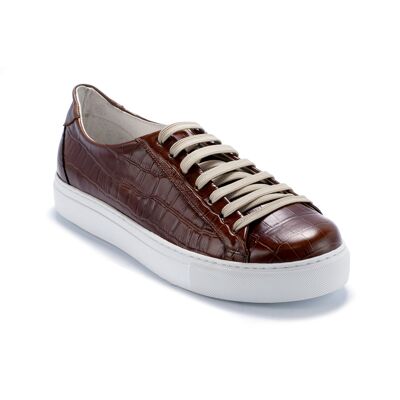 Brown chopped leather sneakers (CROCA-MARRON)