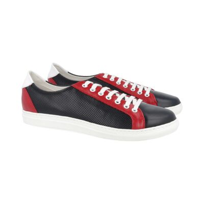 Blue-red-W chopped leather trainers (NAVAL-BLUE-RED-W)