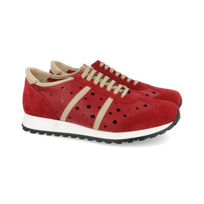 Red non-slip leather sneakers (SAROTE-RED)