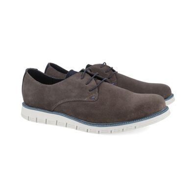 Suede sports shoe with gray-marine contrasting laces (SEXTO-GREY-MARINO)