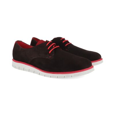 Suede sports shoe with contrasting brown-red laces (SEXTO-BROWN-RED)