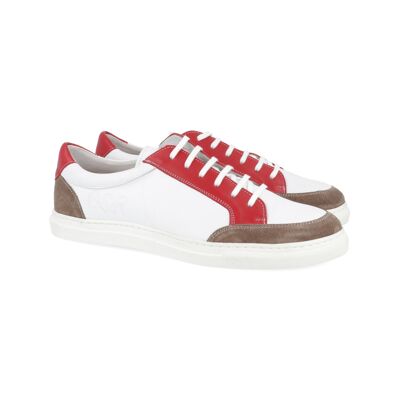 White-red leather sneakers with side elastic (NAROL-BLANCO-RED)