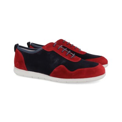 Sneakers in suede tritato blu-rosso (SERTRICO-AZUL-300-RED)