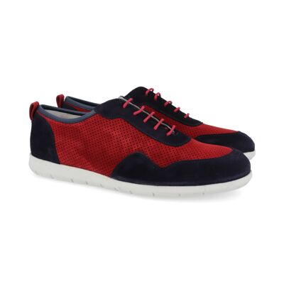 Red-blue chopped suede sneakers (SERTRICO-ROJO-AZUL-300)