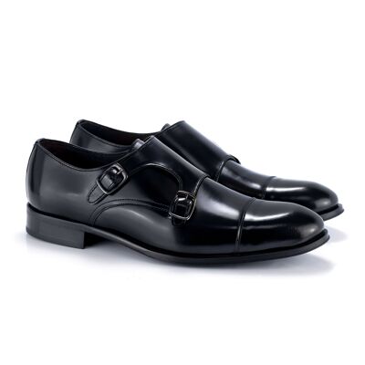 Chaussure à boucle en cuir noir avec surpiqûres (ANDOMO-NEGRO)