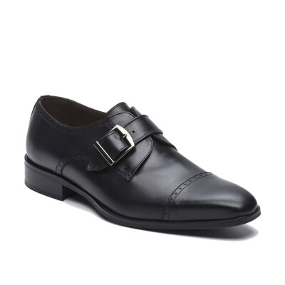 Scarpa semibrogue nera in pelle con fibbia (DAKOTA-NEGRO)