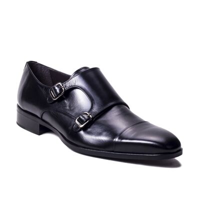 Schuh mit Lederschnalle mit zwei schwarzen Schnallen (DANTE-NEGRO)