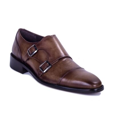 Castagna-colored full-brogado leather shoe with buckle (DESMONDO_P-CASTAGNA)