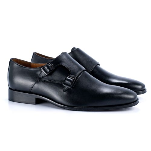 Zapato con hebilla de piel de costura vuelta color negro (PRECO-NEGRO)