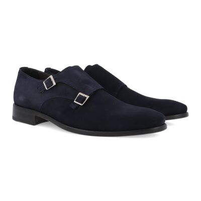 Buckled suede shoe with two navy buckles (SERELDA-MARINO)