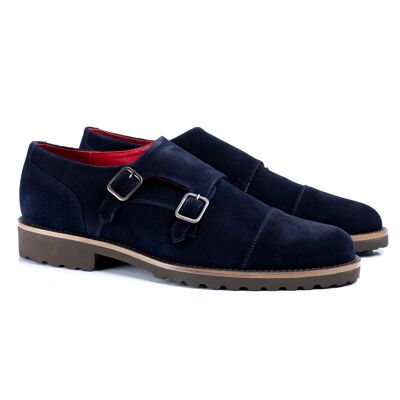 Suede buckled shoe with navy buckle (SERMIN-MARINO)